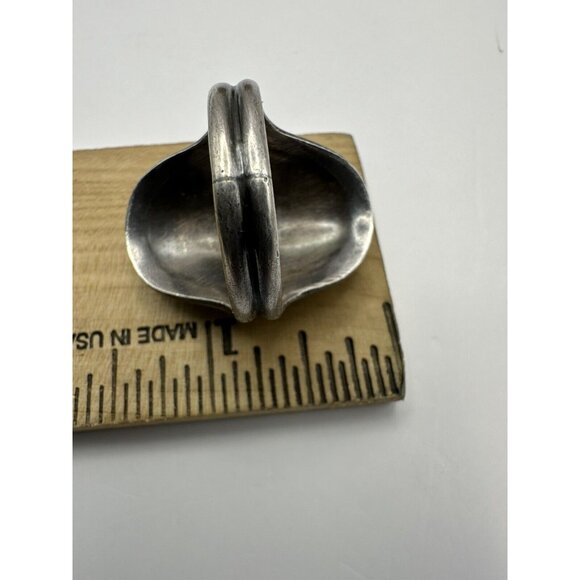 Vintage Sterling Silver Malachite & Mother of Pearl Saddle Ring Size 11.5 - Picture 7 of 8